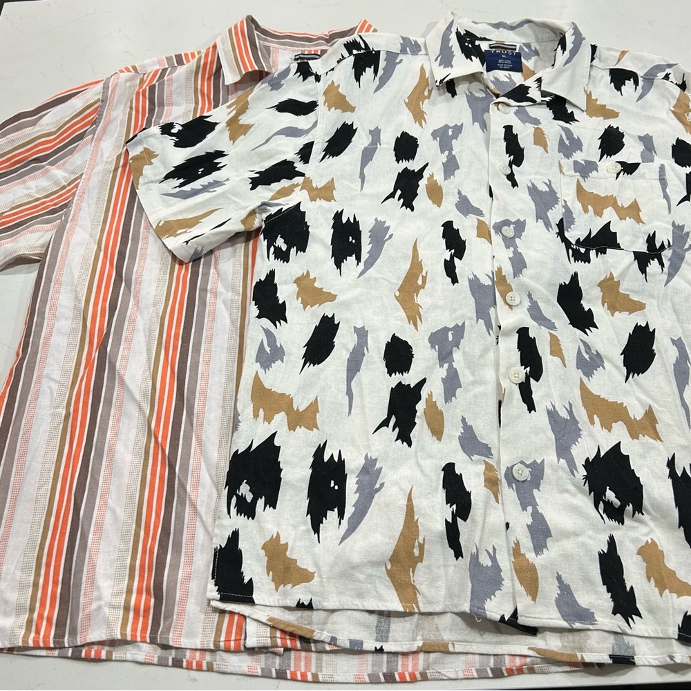 Trust Linen Blend Button Down Men’s Lot Of 2 Colorful Short Sleeve Summer XL